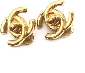 Chanel Gold PLated CC Turnlock Clip-On Womens Earrings (Pre-Owned)