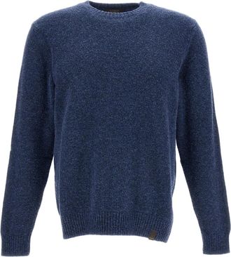 Zanone Deep Blue Crew Neck Sweater with Textured Knit Fabric