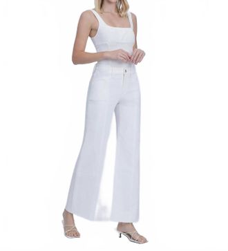 Flying Monkey High Rise Full Length Stacked Waistband Wide Leg Jeans In Optic White