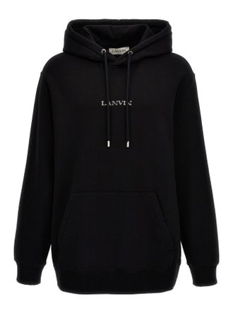 Lanvin Mens Paris Loose Fit Logo Hoodie in Black - Size X-Large