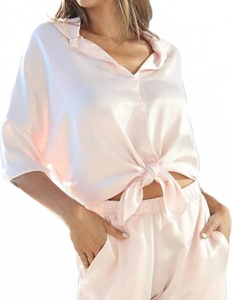 Pj Harlow Satin Top With Collar In Blush