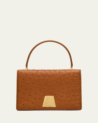 Akris Alice Small Ostrich Leather Top-Handle Bag