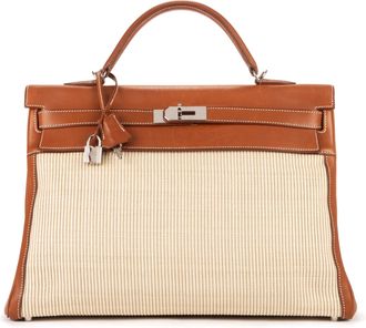 Herm&egrave;s Fauve Barenia and Ecru Crinoline Kelly 40 Handtas