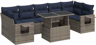 vidaXL Vidaxl - 8 Piece Garden Sofa Set with Cushions Grey Poly Rattan Acacia
