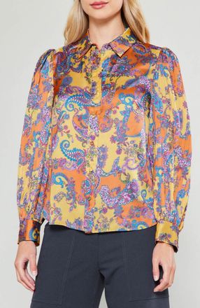 Current Air Tonal Paisley Pleated Shirt In Orange Multi