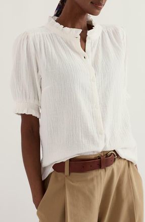 Seasalt Cornwall Shore Patch Organic Cotton Button-Up Top in Chalk at Nordstrom, Size 10 Us