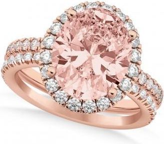 Allurez Morganite & Diamonds Oval-Cut Halo Bridal Set 14K Rose Gold (3.08ct)