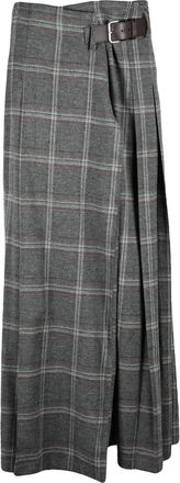 Department Five Grey Pleated Checkered Wrap Long Skirt