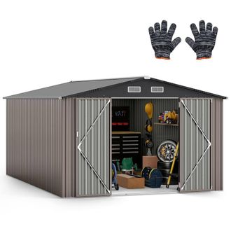 Costway Costway 426cm x 300cm Outdoor Storage Shed Large Garden Tool House in Grey | Size: 426 cm x 300 cm