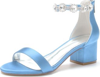 Generic Bridal Shoes Block Heel Wedding Low Sandals Bridal Wedding Shoes Party Dress Heels Open Toe Wedding Heels 5.5Cm,Sky Blue,8 UK