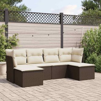 vidaXL Set Sof&aacute;s De Jard&iacute;n 6 Piezas Y Cojines Rat&aacute;n Sint&eacute;tico Marr&oacute;n Vidaxl