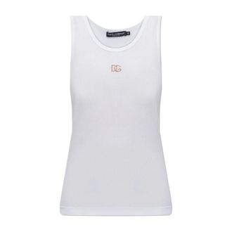 Dolce & Gabbana Sleeveless Tops, female, White, Size: 2XS Top with Shimmering Logo