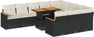 vidaXL Vidaxl - 11 Piece Garden Sofa Set with Cushions Black Poly Rattan Acacia