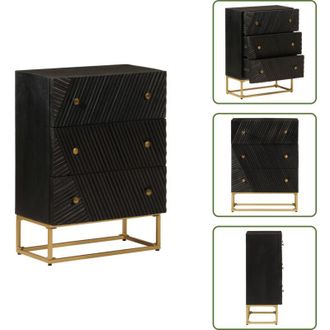 vidaXL Cassettiera in ferro - vidaXL Cassettiera Nera 55x30x76 cm in Legno Massello di Mango e Ferro - Cassettiera per camera da letto