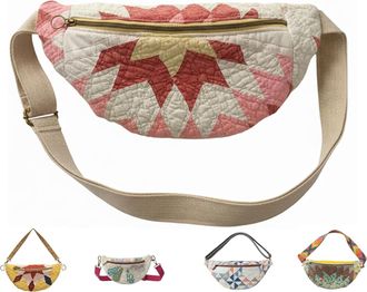 Generic Vintage-Inspired Patchwork Quilted Sling Bag, Patchwork Quilted Crossbody Bag, Bohemian Fabric Shoulder Satchel With Adjustable Strap (C)