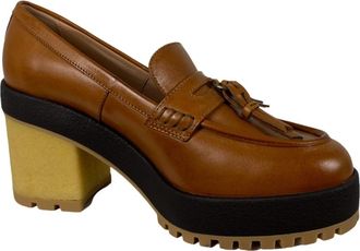 Hogan Groene Rubber Heel Loafer Schoenen - Dames - Pumps - Bruin - 38 EU - Leer - Schoenen