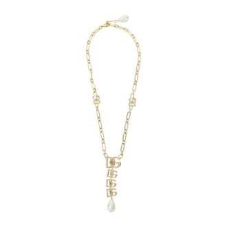 Dolce & Gabbana Necklace with DG logo pendant and pearl embellishment - female - Dolce & Gabbana - Necklaces - Yellow - ONE SIZE - Accessories