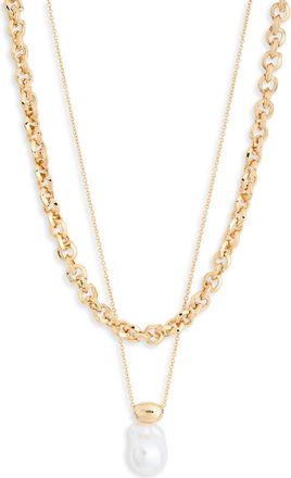 Nordstrom Rack Faux Pearl Pendant Layered Necklace in White- Gold at Nordstrom Rack