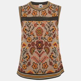 M Missoni Brown Floral Pattern Knit Sleeveless Top