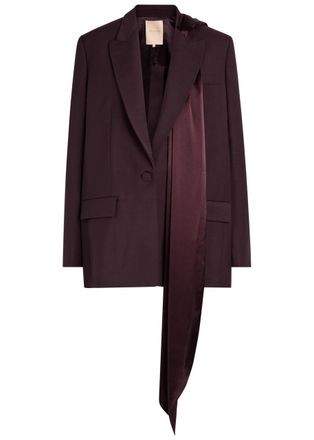 Roksanda Ilincic Isabel Scarf Wool Blazer - Burgundy - 10 (UK10 / S)