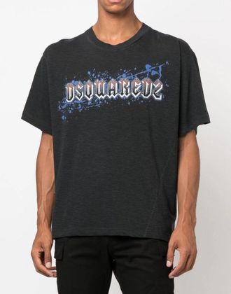 Dsquared2 Mens Iron Logo Printed T-Shirt Grey Clothing > Polo & T-Shirts