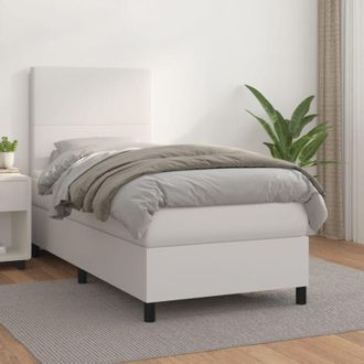 vidaXL Cama Box Spring Con Colch&oacute;n Cuero Sint&eacute;tico Blanco 90x190 Cm Vidaxl