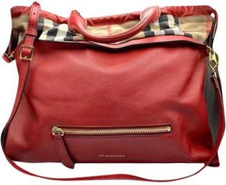 Burberry Red Leather/House Check Big Crush Bag Size L