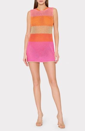Milly Metallic Stripe Sheer Cotton Blend Open Stitch Cover-Up Minidress in Pink Multi at Nordstrom, Size Medium/large