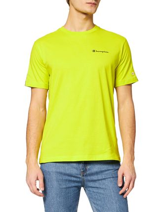 Champion Mens Color Block Horizontal Logo T-Shirt, Jaune Soufre, S