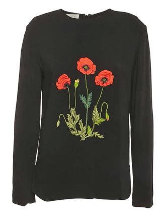 Stella McCartney floral-embroidery long-sleeve T-shirt - Black