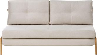 Beliani Sof&aacute; Cama Tapizado En Tela Cojines 2 Plazas Estilo Escandinavo Beige Claro Edland