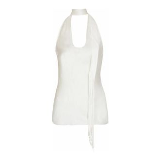 Balmain Backless top van satijn met franjes - Dames - Tops zonder mouwen - Wit - 2XS - Satijn - Tops