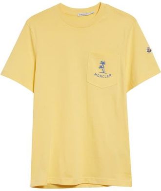 Moncler Logo Patch Embroidered Cotton Pocket T-Shirt in Hay at Nordstrom, Size Xx-Large