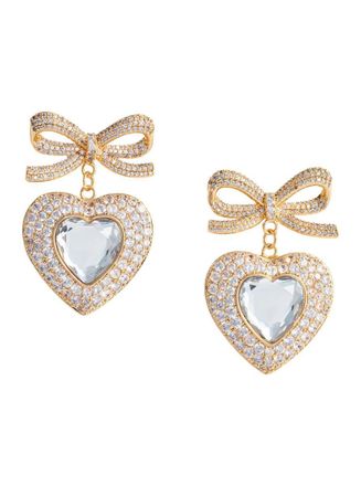 Self Portrait Metallic Earings With Heart Pendant And Bow In Copper Woman