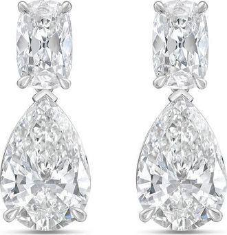 Diana M. Jewels 14KW WG Drop Earrings 12.00 Ct TW of Lab grown cushion and pear shape diamonds