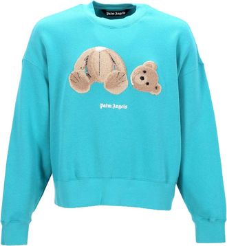 Palm Angels Bear Embroidered Sweatshirt With Print And Ribbed Details