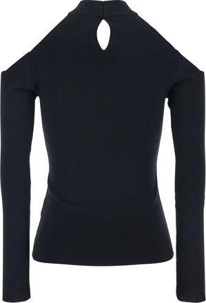 Federica Tosi Womens Top Ribbed Knit Crossed Neckline Black Tops