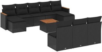 vidaXL Set De Sof&aacute;s De Jard&iacute;n 11 Pzas Y Cojines Rat&aacute;n Sint&eacute;tico Negro Vidaxl