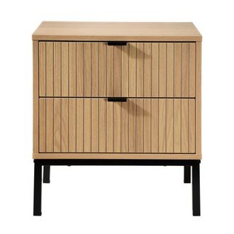 Calicosy Mesa de Noche 2 Cajones Efecto Madera Ranurada - H51cm