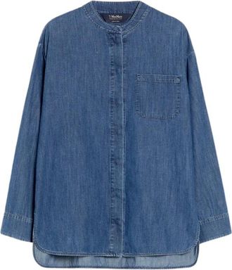 Max Mara Overhemden, Dames, Blauw, M, Denim, Denim Shirt met Ronde Hals