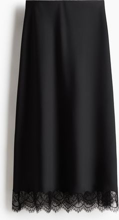H&M Satinjupe mit Spitze - Schwarz