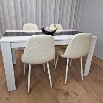Kosy Koala Dining Table & 4 Chairs Set White Black Table With 4 Cream Chairs Dining Room Furniture in Brown