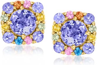 Ross-Simons Tanzanite and. Multicolored Sapphire Stud Earrings in 18kt Gold Over Sterling