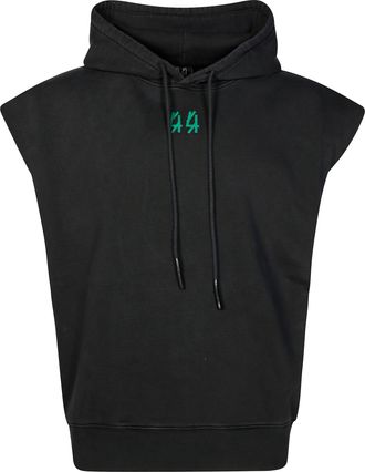 44 Label Group Sleeveless Black Hoodie with Front Kangaroo Pocket
