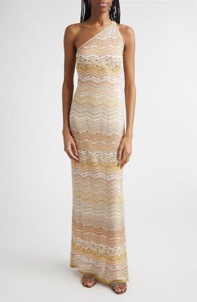 Missoni Zigzag One-Shoulder Column Gown in Light Gold Tones at Nordstrom, Size 6 Us