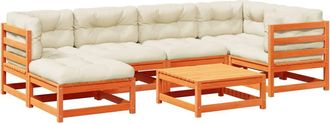 vidaXL Set De Sof&aacute;s Jard&iacute;n 7 Pzas Con Cojines Madera Pino Marr&oacute;n Cera Vidaxl