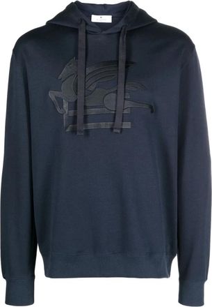 Etro Middernachtblauwe katoenen sweater - Heren - Hoodies - Blauw - M - Katoen - Hoodies & sweatvesten
