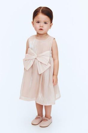 H&M Bow-detail Organza Dress in Light Dusty Pink at Nordstrom, Size 12M