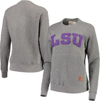 Pressbox Womens Pressbox Heather Charcoal LSU Tigers Moose Quilted Pullover Sweatshirt in Heather Gray at Nordstrom, Size Xx-Large