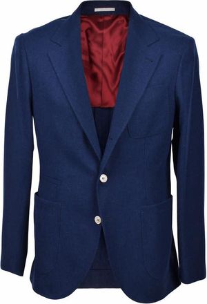 Brunello Cucinelli Ocean Blue Wool Silk Blazer, Brand Size 56 (US Size 46)